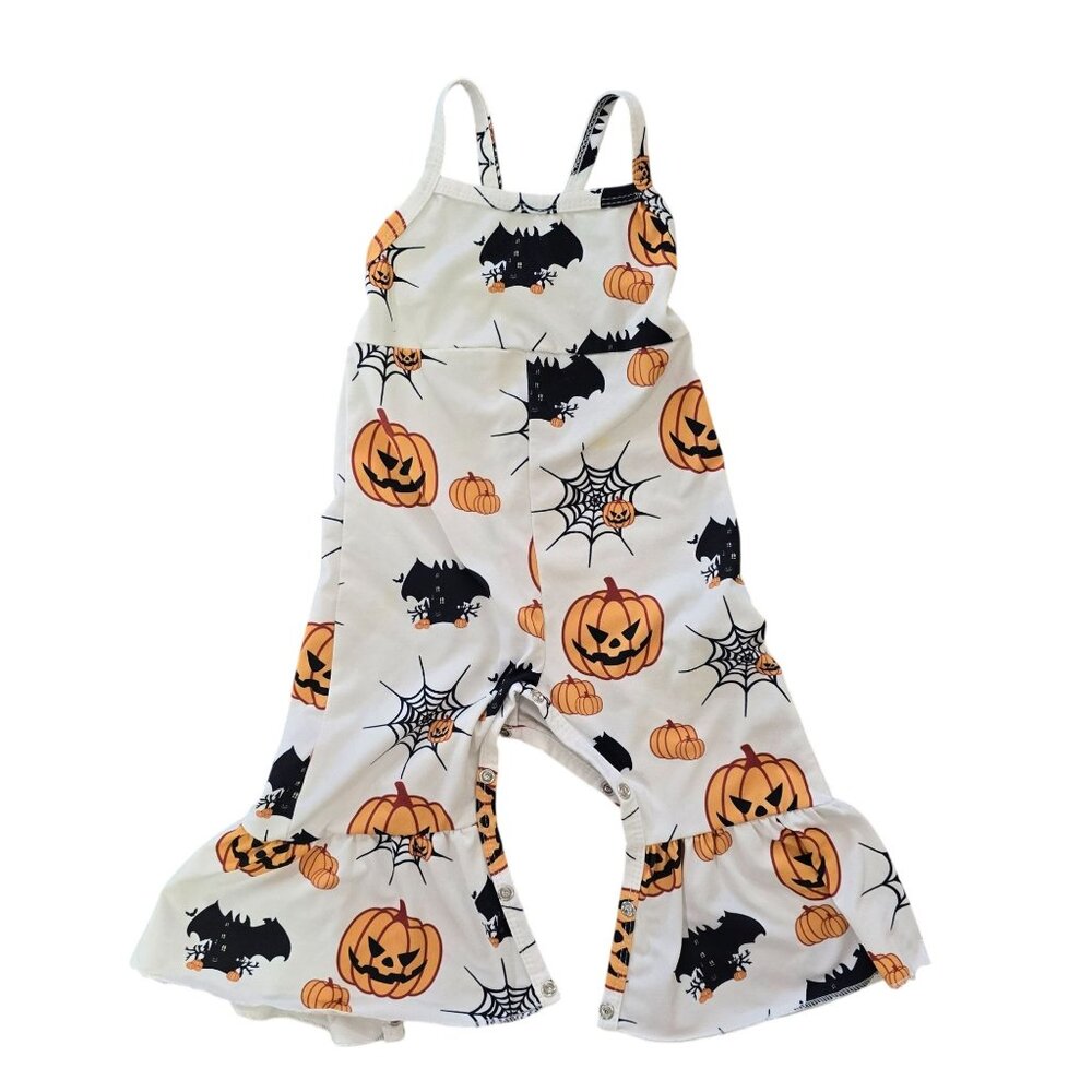 Halloween Sleeveless Pumpkin Print romper Girls XS 12-18m belle bottom flare leg